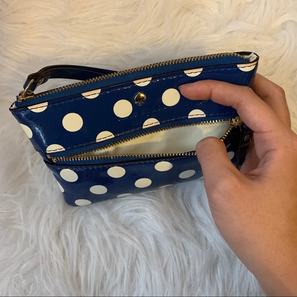 Kate Spade Blue & White Patent Polka Dot Wristlet - Picture 3 of 7
